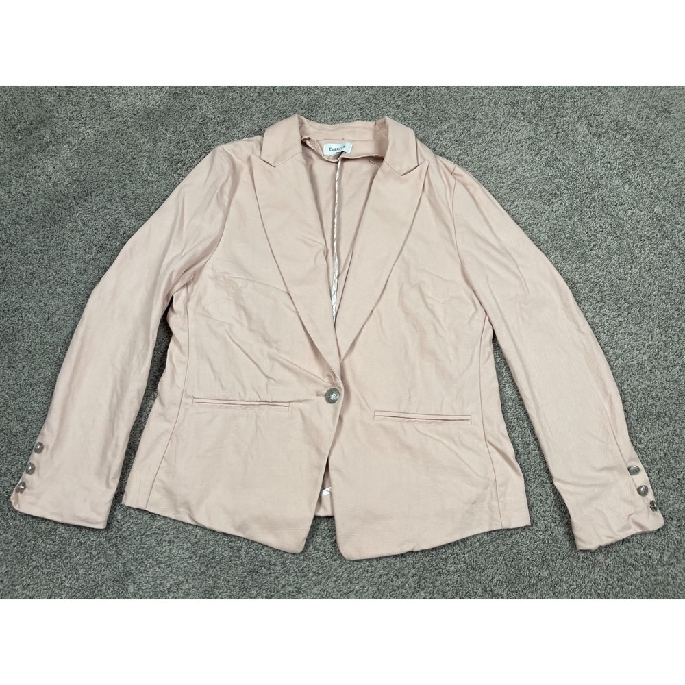 Evereve Blazer Womens Large Pink Cotton Button Preppy Classic Business Jacket
